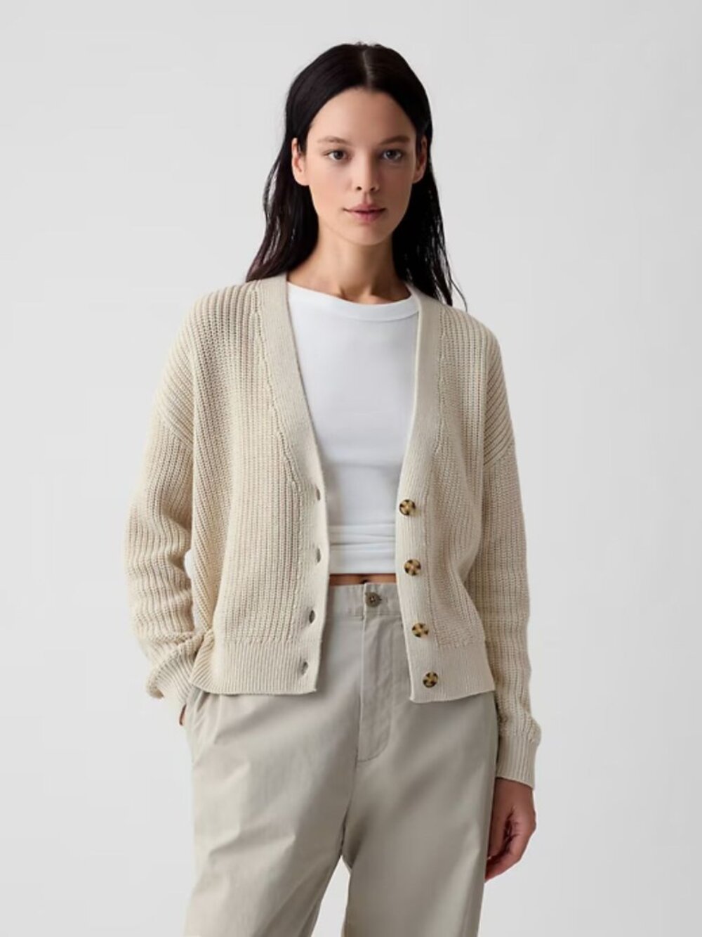 GAP Women's Chino Beige Shaker-Stitch Cardigan Size Small 54599 - Picture 15 of 16